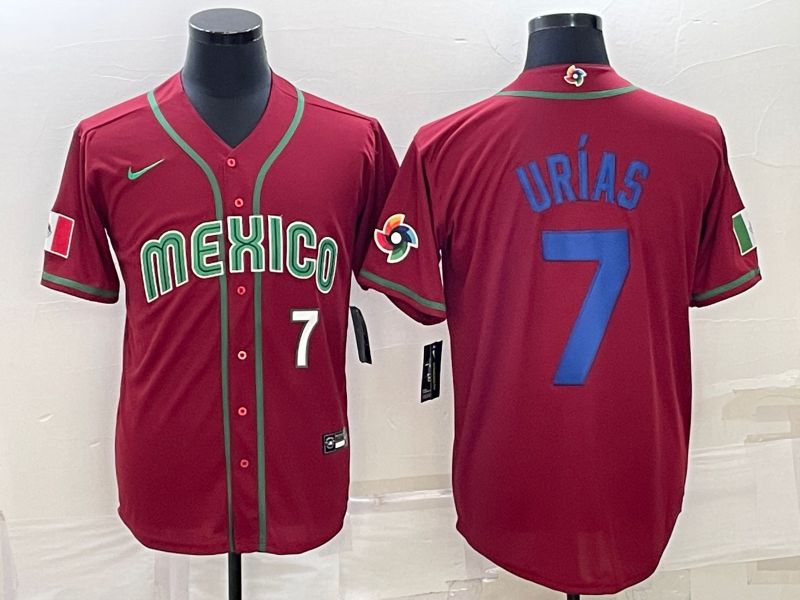 Men 2023 World Cub Mexico #7 Urias Red Nike MLB Jersey2